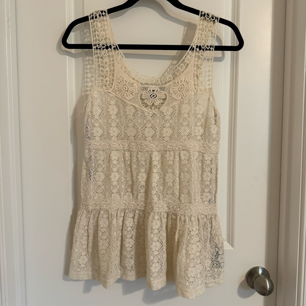 Forever 21 Y2K Cream Boho Chic Tank Top, S